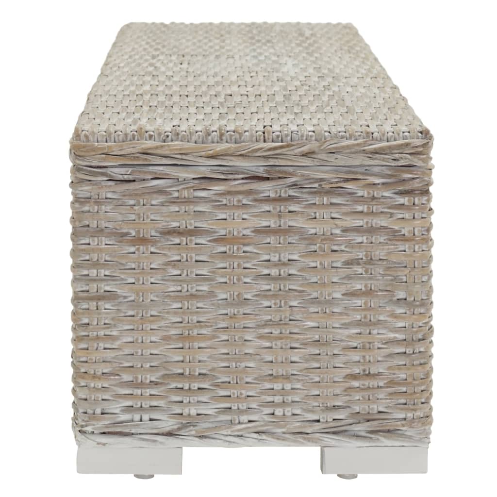 vidaXL Skrzynia, biała, 110 cm, naturalny rattan kubu i drewno mahoniowe