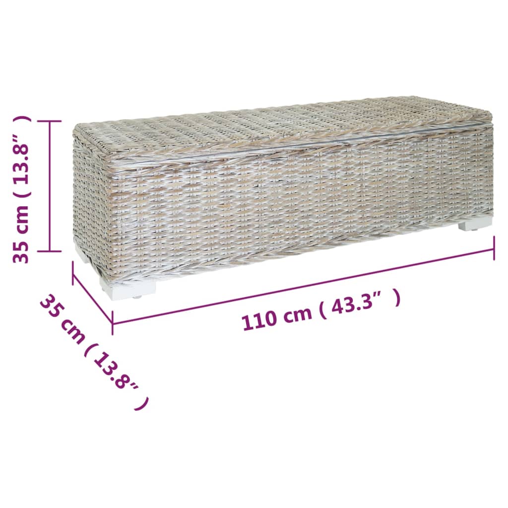 vidaXL Skrzynia, biała, 110 cm, naturalny rattan kubu i drewno mahoniowe
