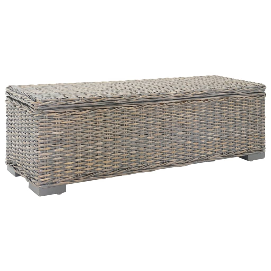 vidaXL Skrzynia, szara, 110 cm, naturalny rattan kubu i drewno mahoniowe