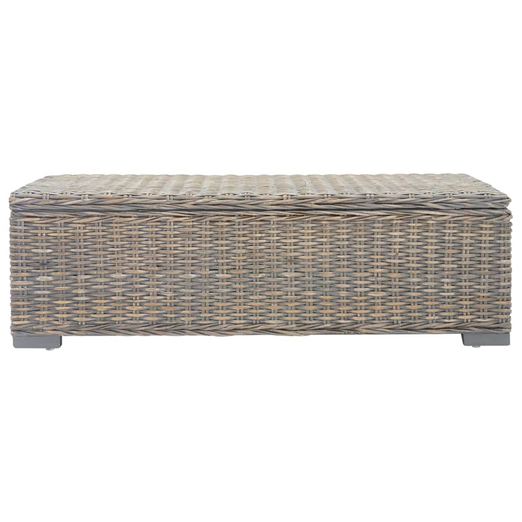 vidaXL Skrzynia, szara, 110 cm, naturalny rattan kubu i drewno mahoniowe
