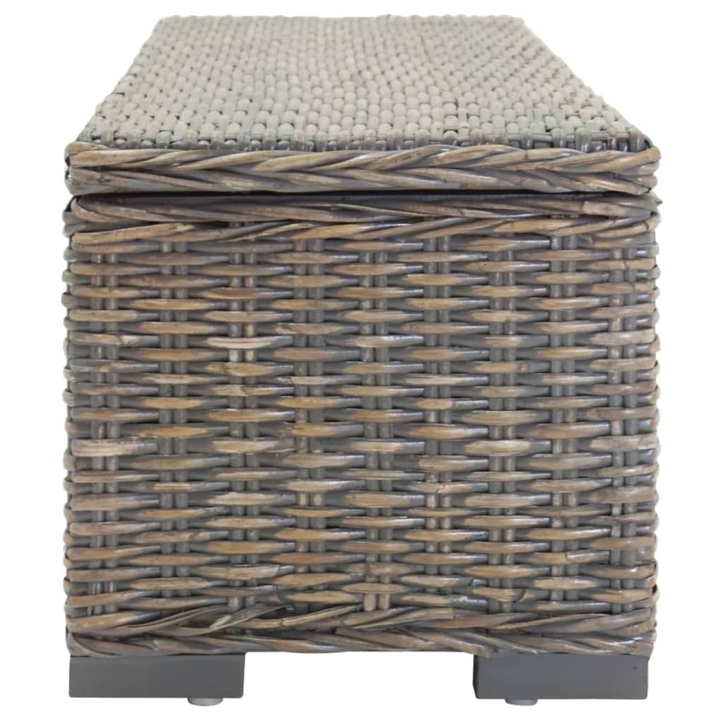 vidaXL Skrzynia, szara, 110 cm, naturalny rattan kubu i drewno mahoniowe