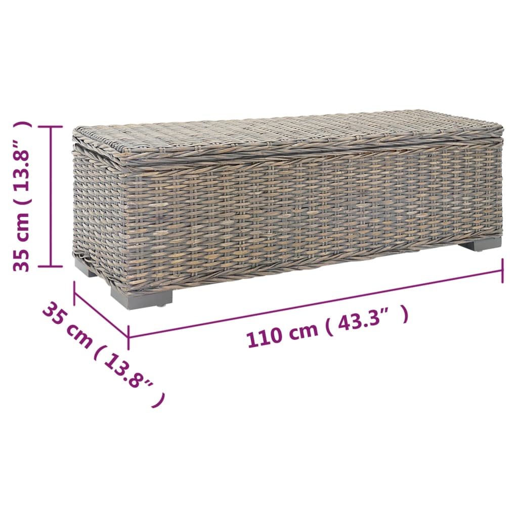 vidaXL Skrzynia, szara, 110 cm, naturalny rattan kubu i drewno mahoniowe