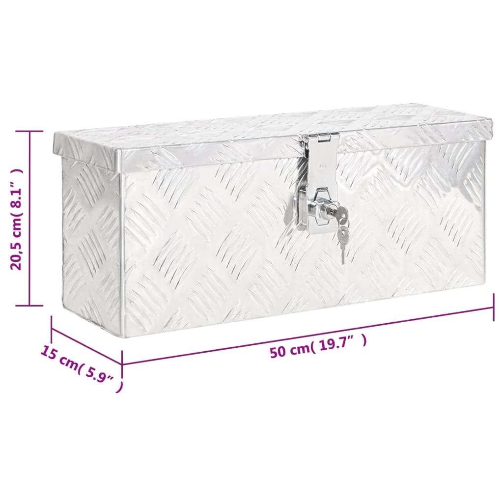 vidaXL Skrzynka do przechowywania, srebrna, 50x15x20,5 cm, aluminium