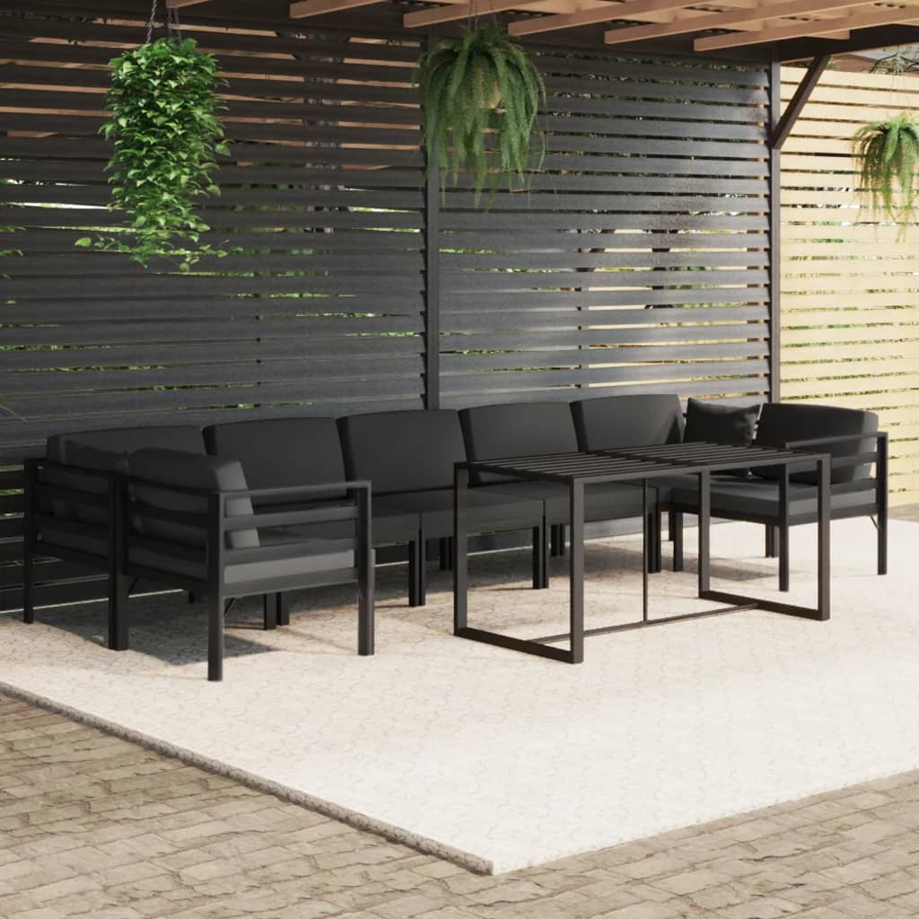 vidaXL 8-cz. zestaw mebli ogrodowych, poduszki, aluminium, antracyt