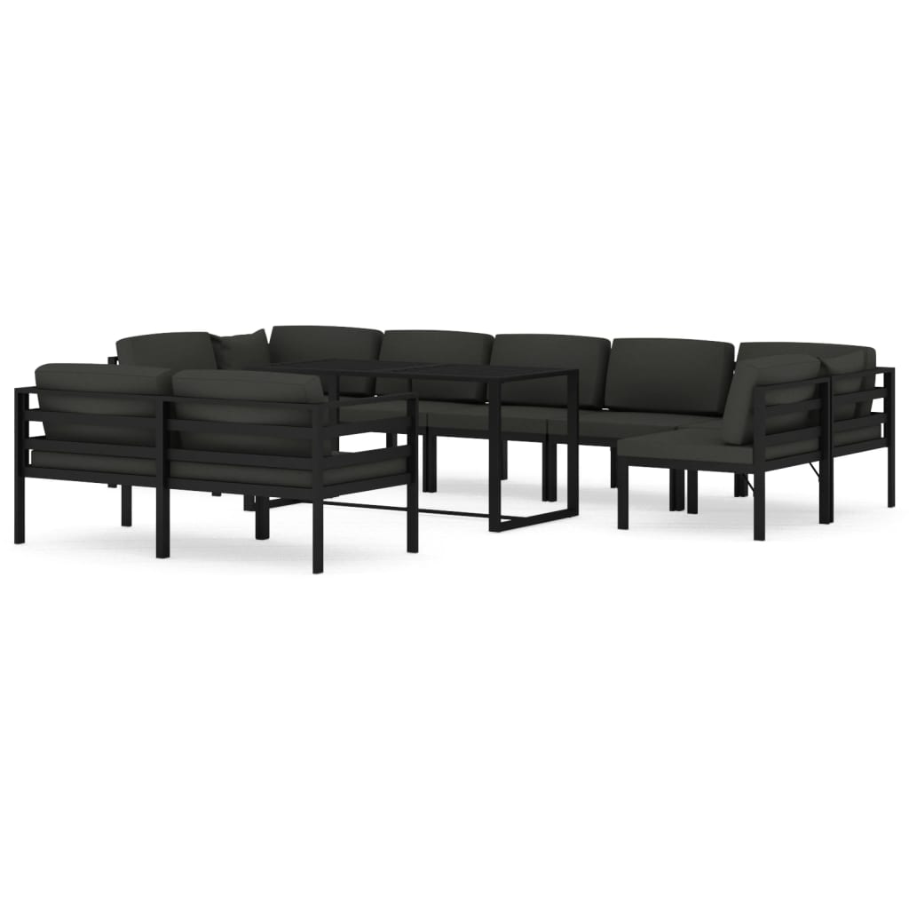 vidaXL 10-cz. zestaw mebli ogrodowych, poduszki, aluminium, antracyt