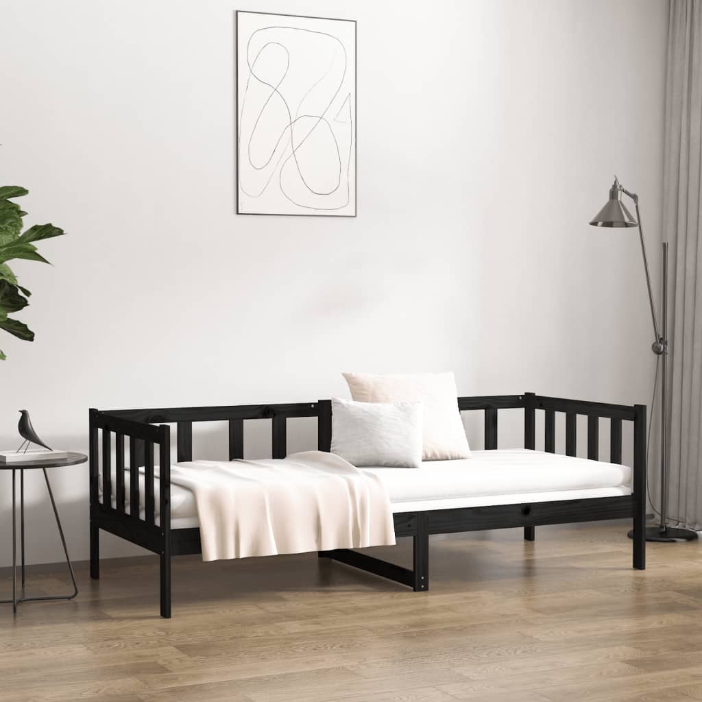 vidaXL Łóżko dzienne, czarne, 90x190 cm, lite drewno sosnowe
