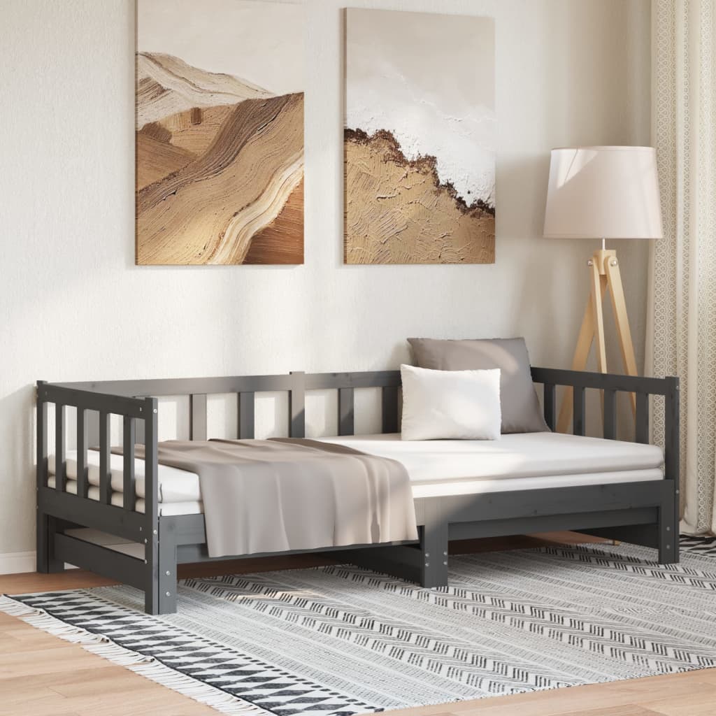 vidaXL Łóżko rozsuwane, szare, 2x(90x190) cm, lite drewno sosnowe