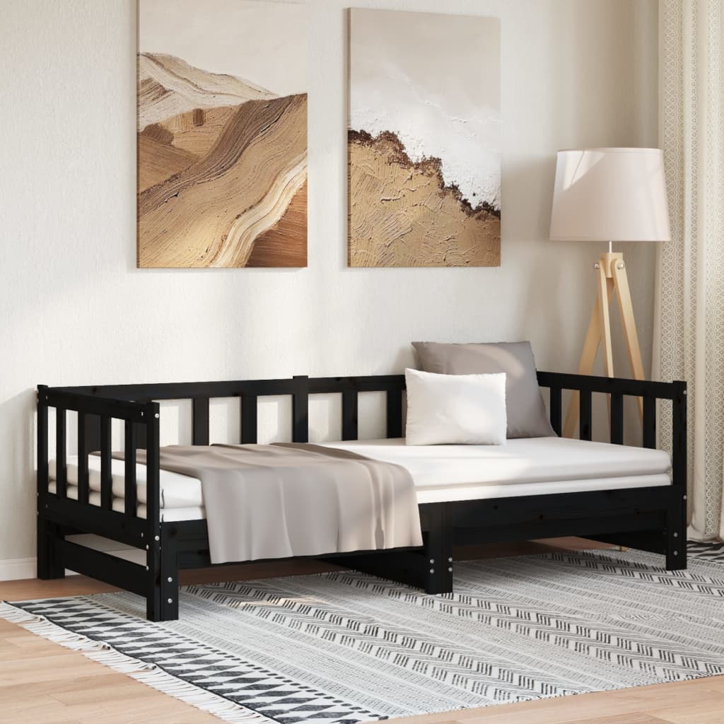 vidaXL Łóżko rozsuwane, czarne, 2x(90x190) cm, lite drewno sosnowe