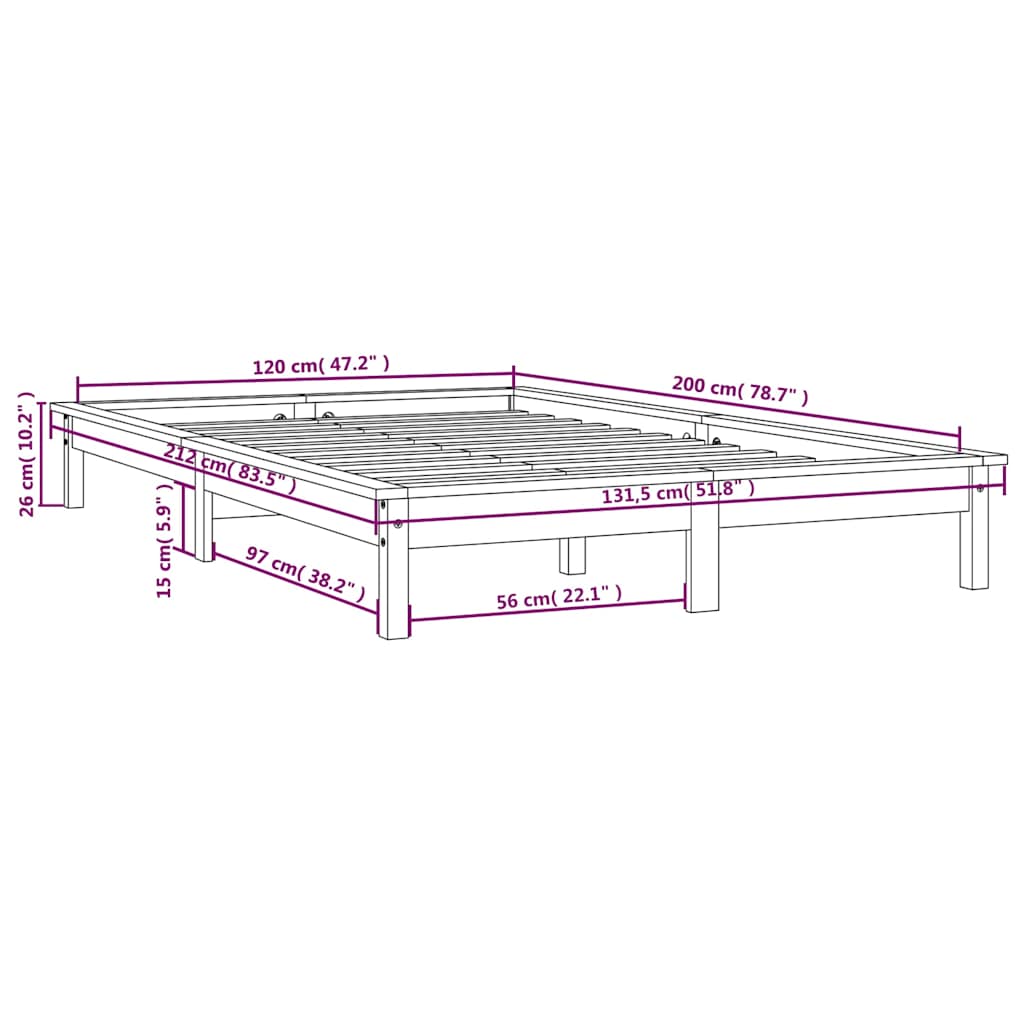 vidaXL Rama łóżka, czarna, 120 x 200 cm, lite drewno sosnowe