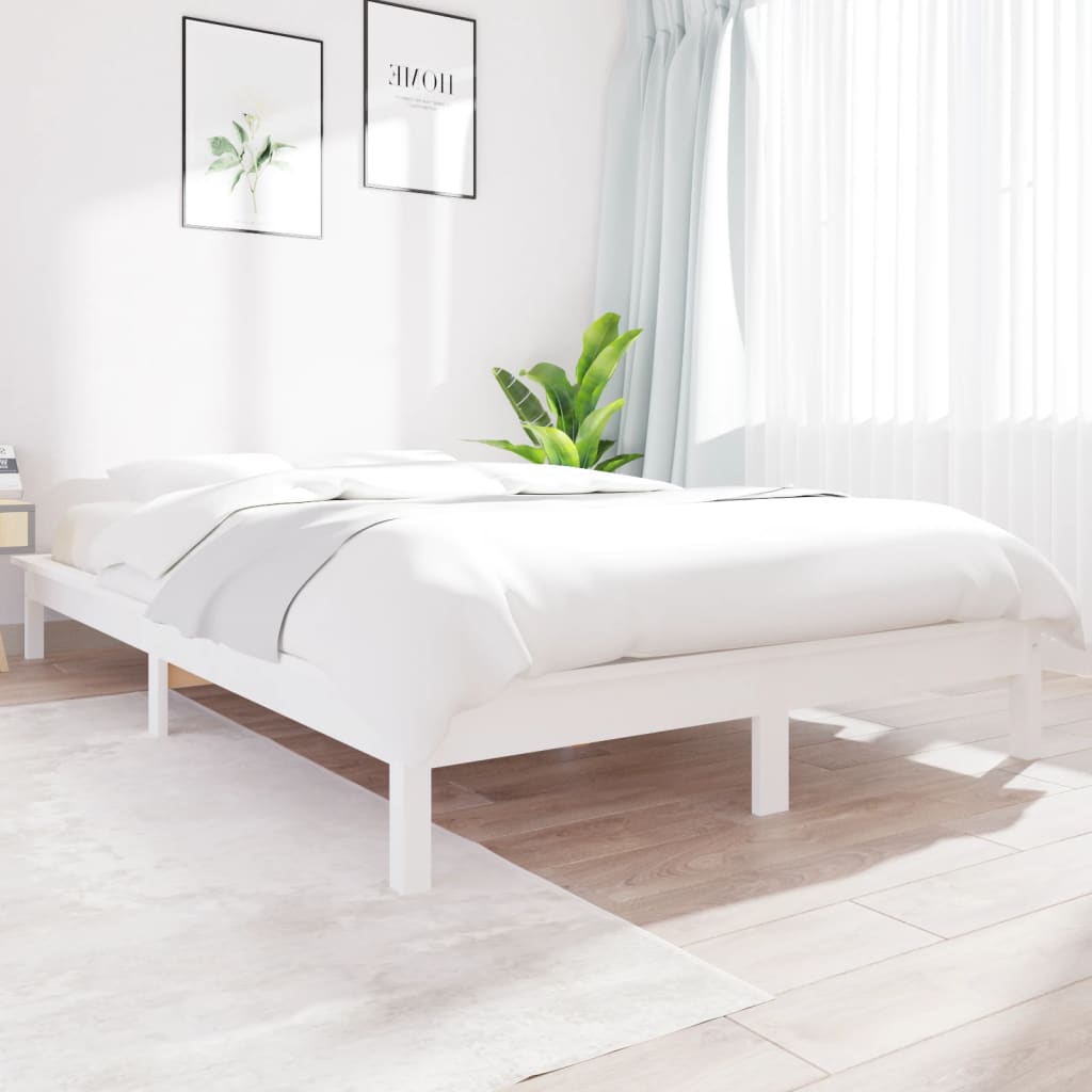 vidaXL Rama łóżka bez materaca, biała, 140x190 cm, lite drewno sosnowe