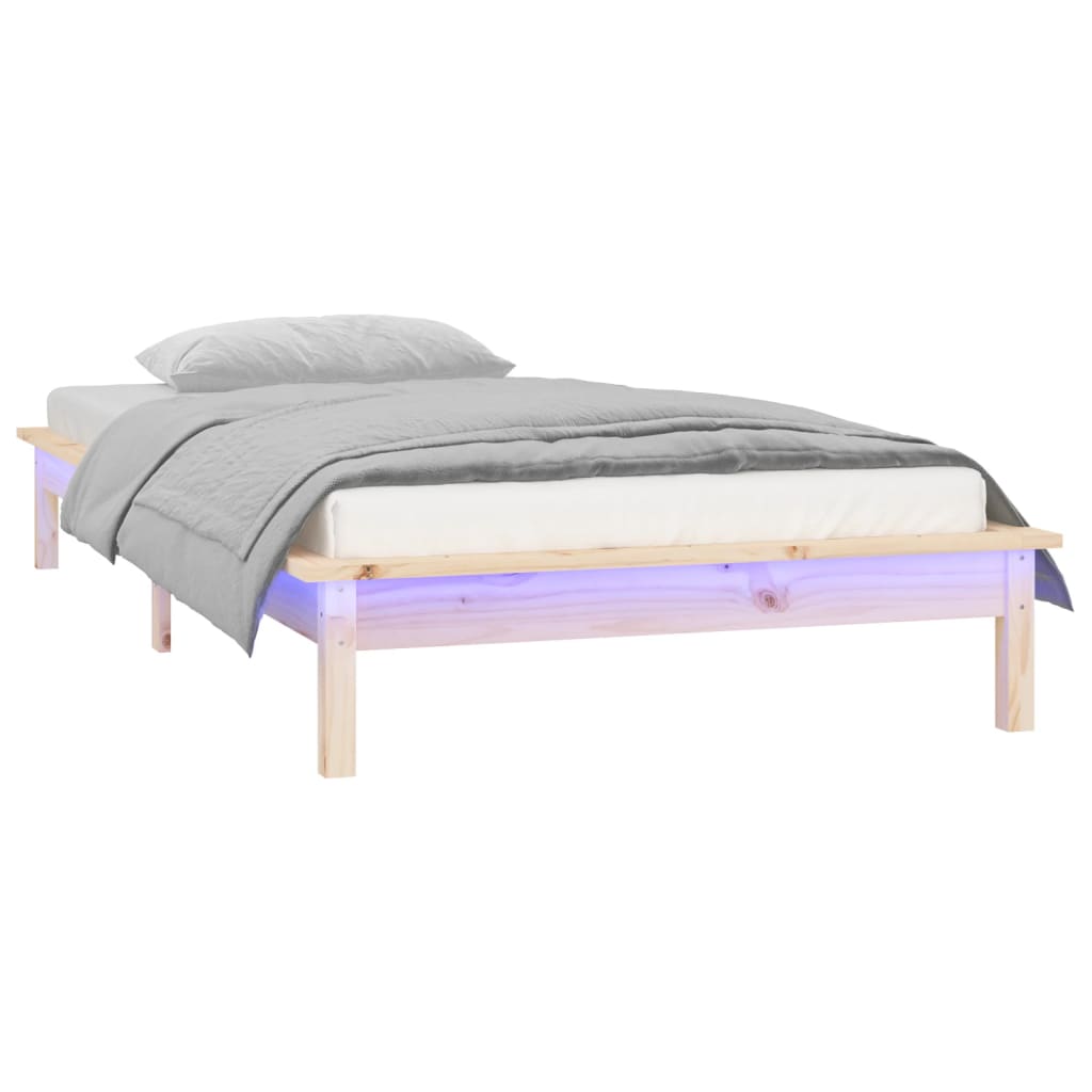 vidaXL Rama łóżka z LED, 90 x 200 cm, lite drewno