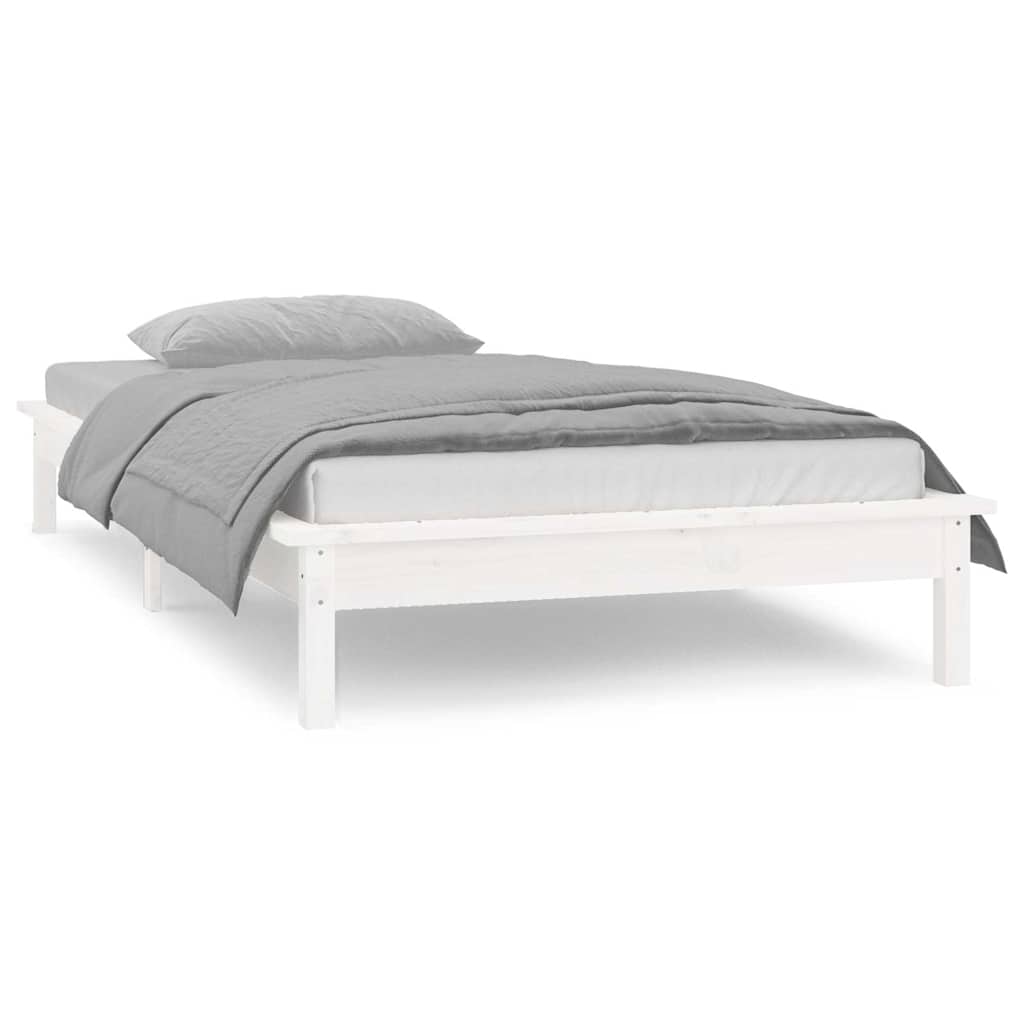 vidaXL Rama łóżka z LED, 90x200 cm, lite drewno