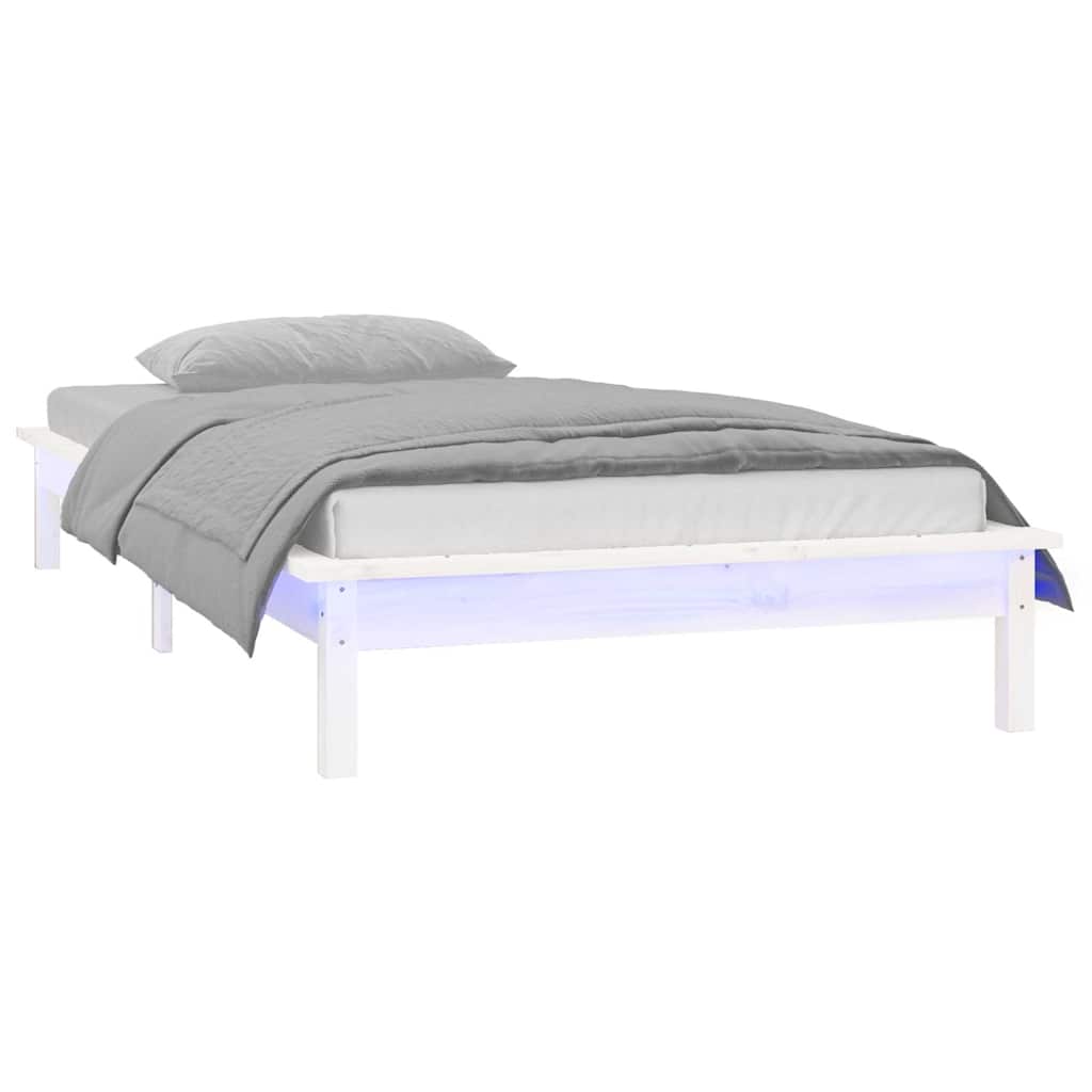 vidaXL Rama łóżka z LED, 90x200 cm, lite drewno