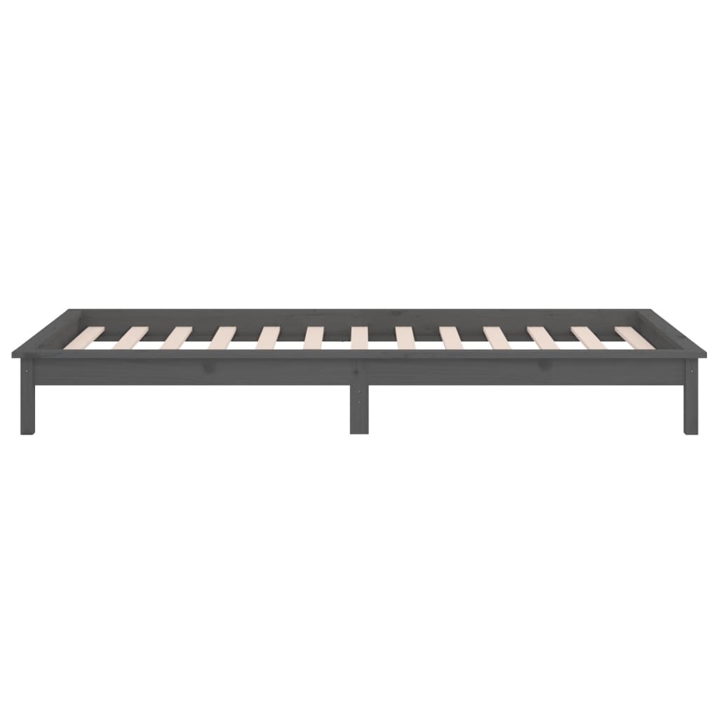 vidaXL Rama łóżka z LED, szara, 90x200 cm, lite drewno