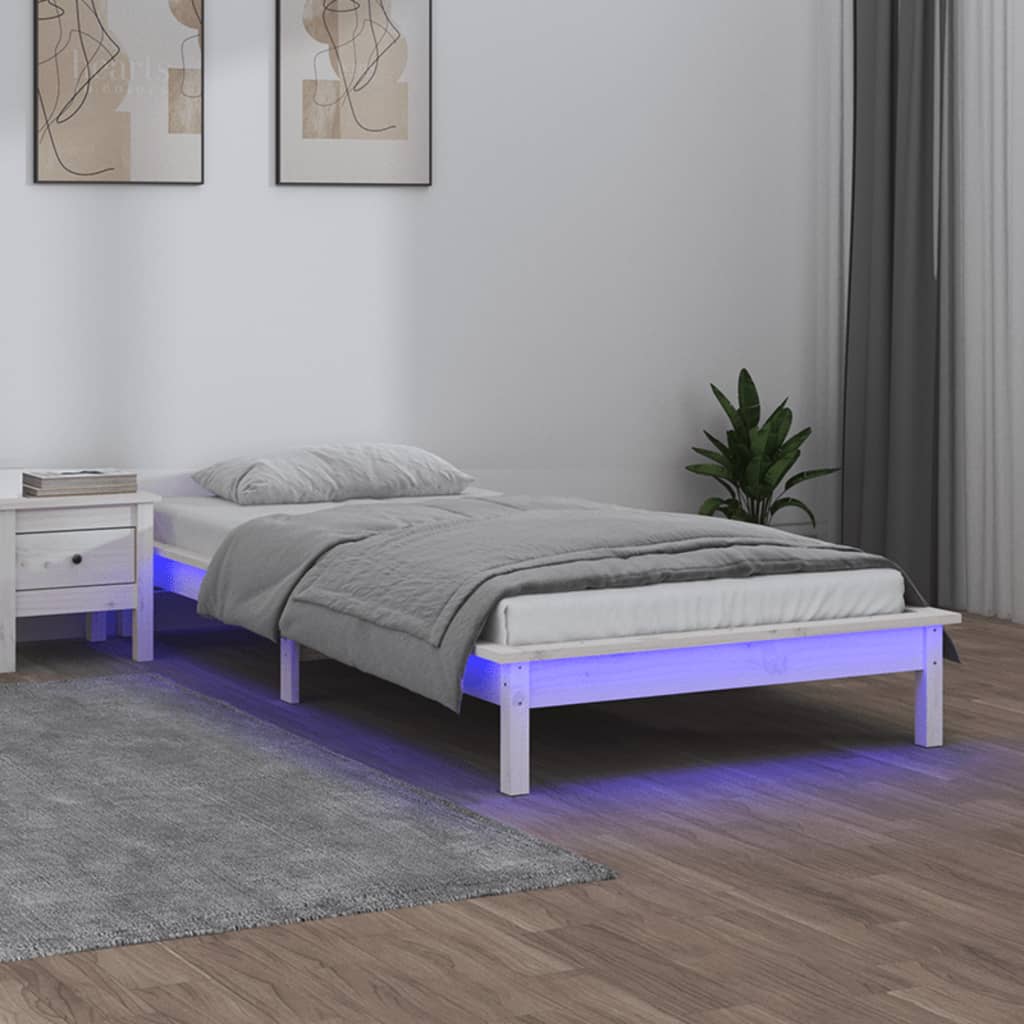 vidaXL Rama łóżka z LED, biała, 100x200 cm, lite drewno