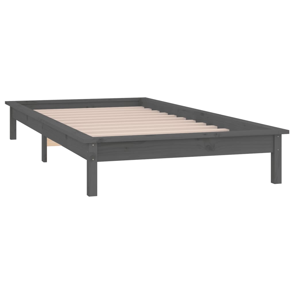 vidaXL Rama łóżka z LED, szara, 100x200 cm, lite drewno