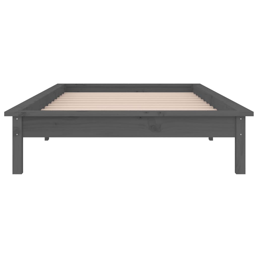 vidaXL Rama łóżka z LED, szara, 100x200 cm, lite drewno