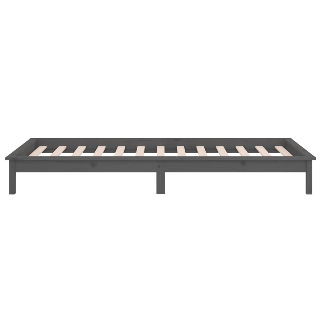 vidaXL Rama łóżka z LED, szara, 100x200 cm, lite drewno
