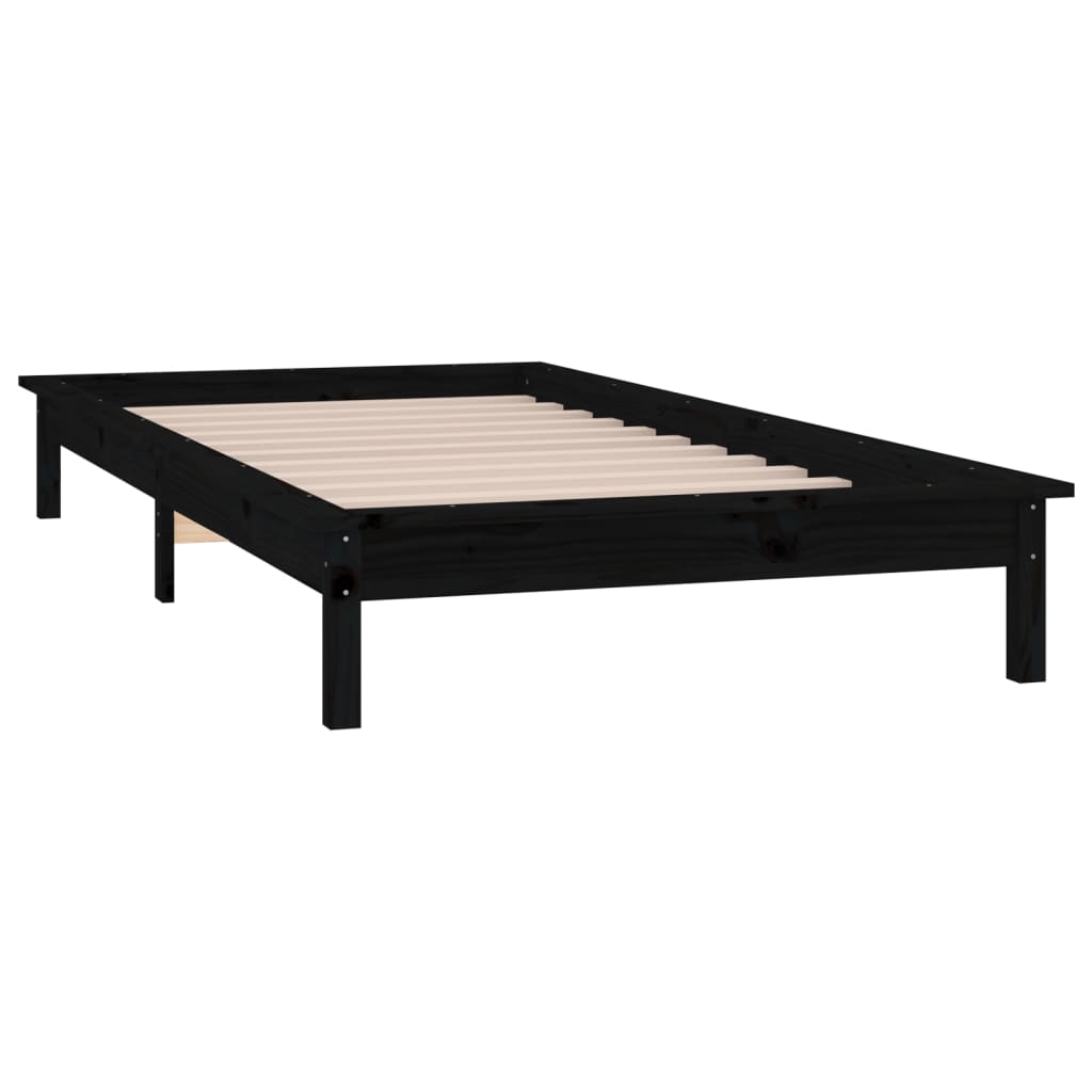 vidaXL Rama łóżka z LED, czarna, 100x200 cm, lite drewno