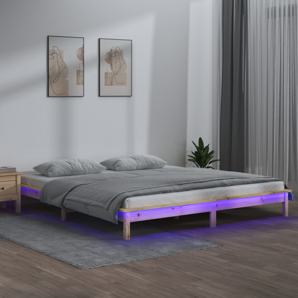 vidaXL Rama łóżka z LED, 120x200 cm, lite drewno