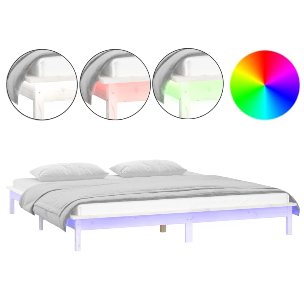 vidaXL Rama łóżka z LED, biała, 120x200 cm, lite drewno