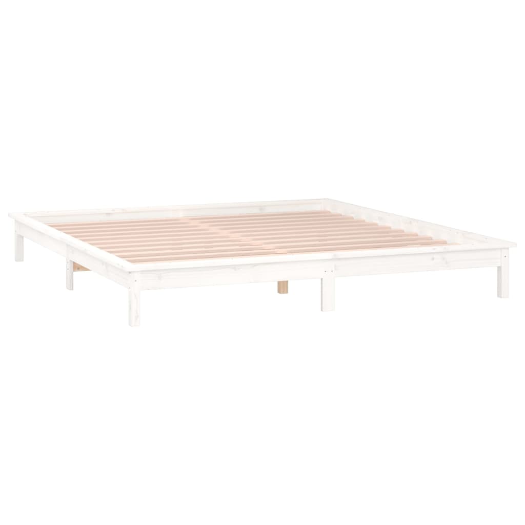 vidaXL Rama łóżka z LED, biała, 120x200 cm, lite drewno