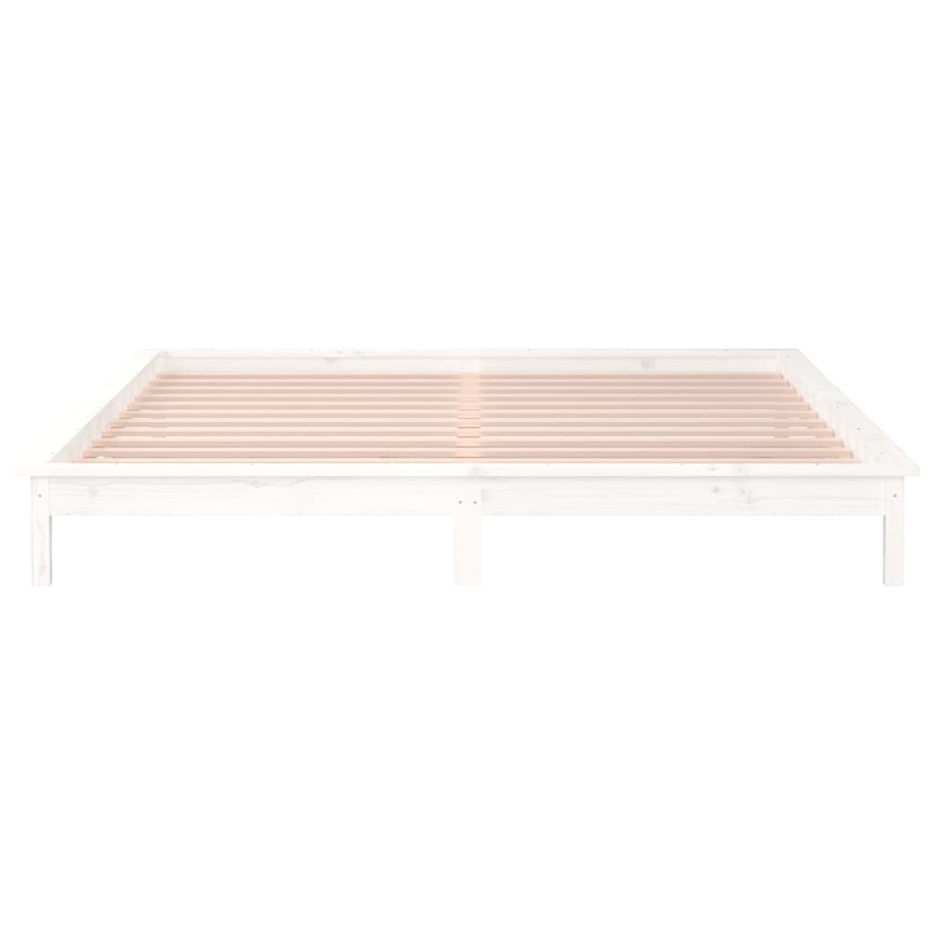 vidaXL Rama łóżka z LED, biała, 120x200 cm, lite drewno