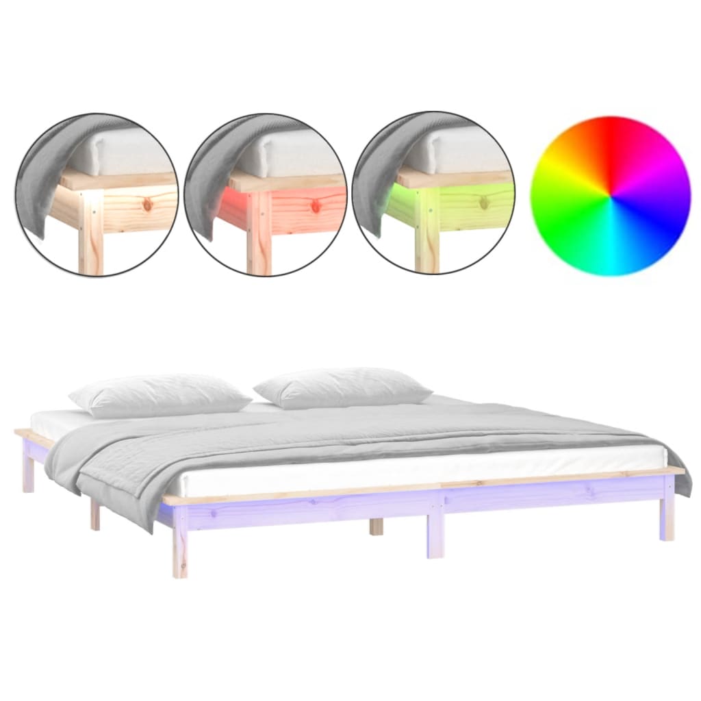 vidaXL Rama łóżka z LED, 140x200 cm, lite drewno