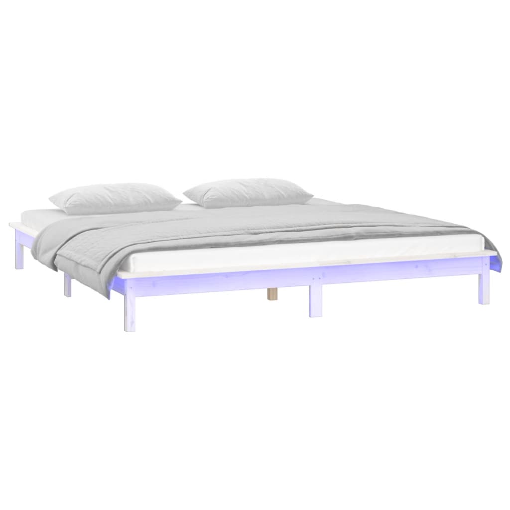 vidaXL Rama łóżka z LED, biała, 140x200 cm, lite drewno