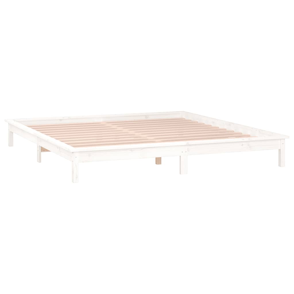 vidaXL Rama łóżka z LED, biała, 140x200 cm, lite drewno
