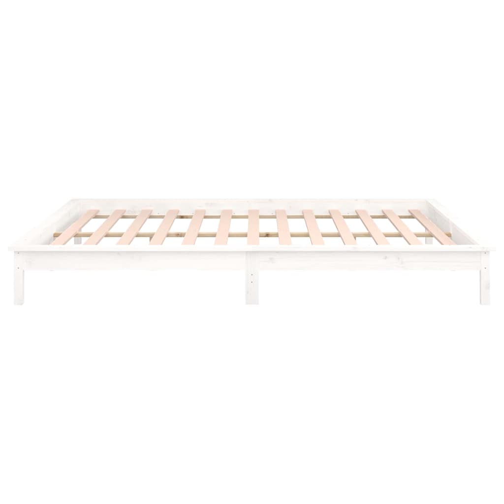 vidaXL Rama łóżka z LED, biała, 140x200 cm, lite drewno