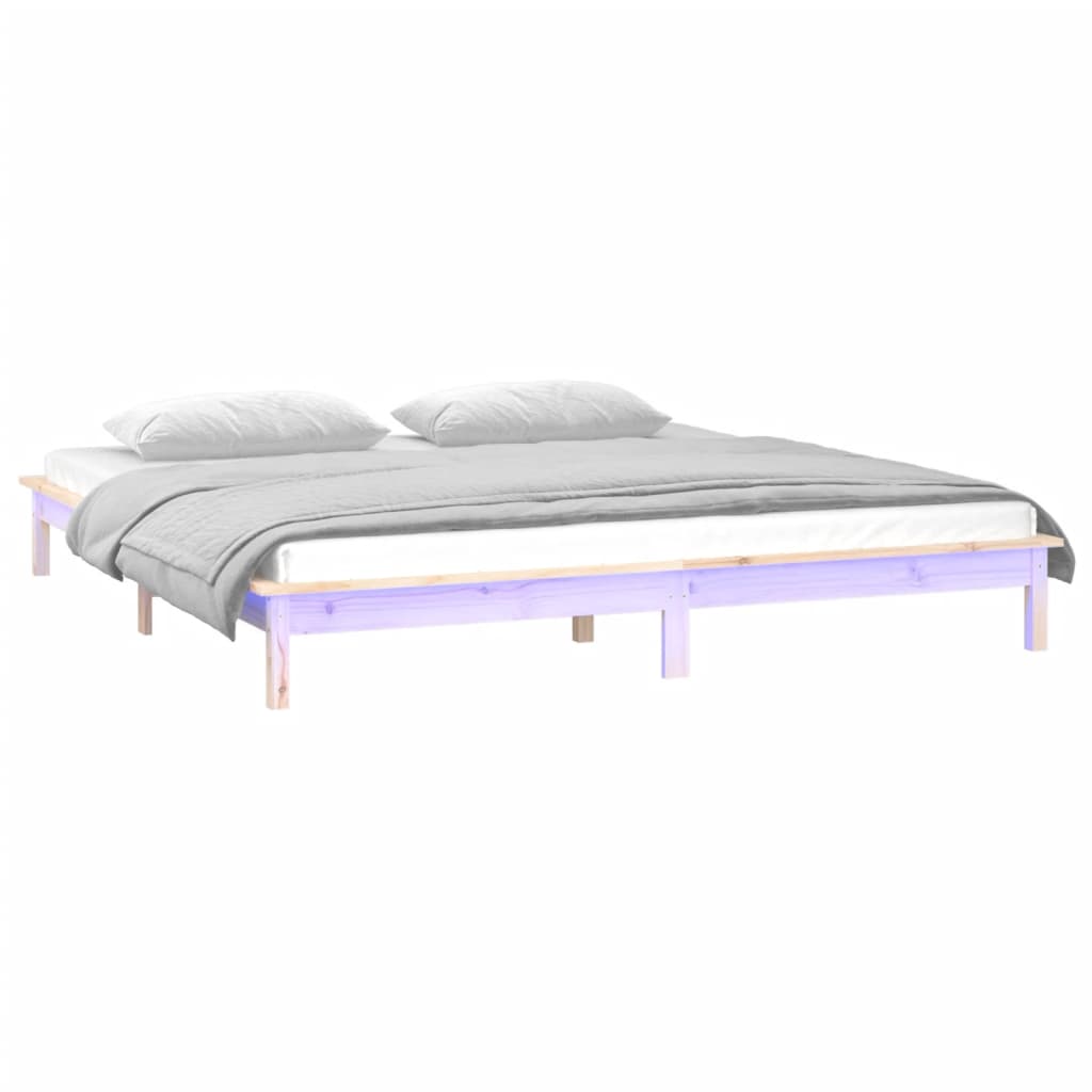 vidaXL Rama łóżka z LED, 150x200 cm, King Size, lite drewno
