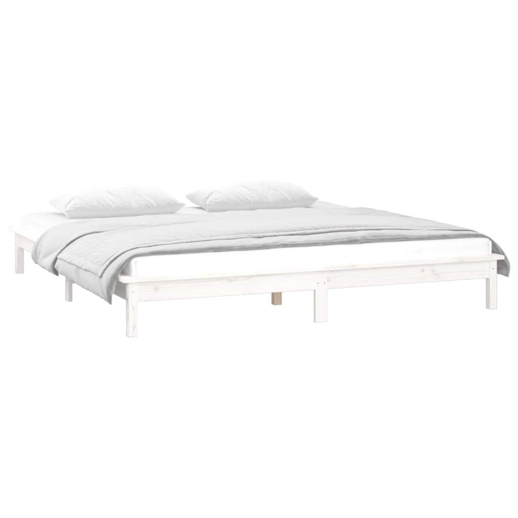 vidaXL Rama łóżka z LED, biała, 150x200 cm, King Size, lite drewno