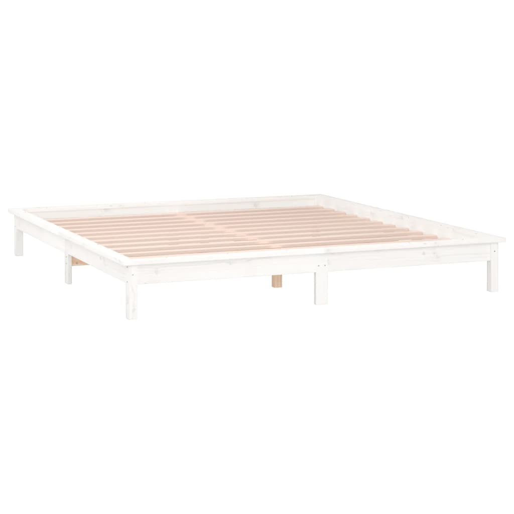vidaXL Rama łóżka z LED, biała, 150x200 cm, King Size, lite drewno
