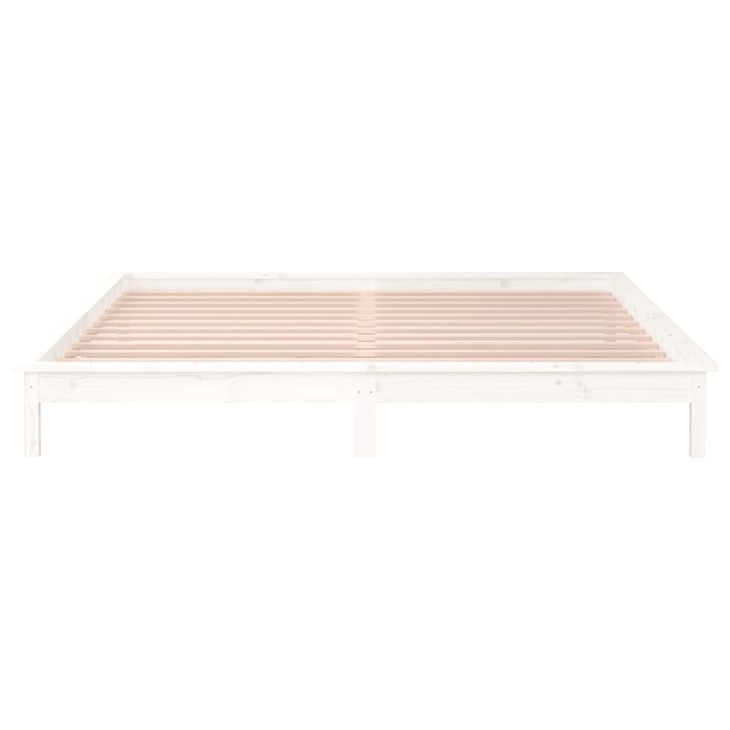 vidaXL Rama łóżka z LED, biała, 150x200 cm, King Size, lite drewno