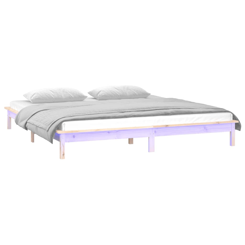 vidaXL Rama łóżka z LED, 160x200 cm, lite drewno