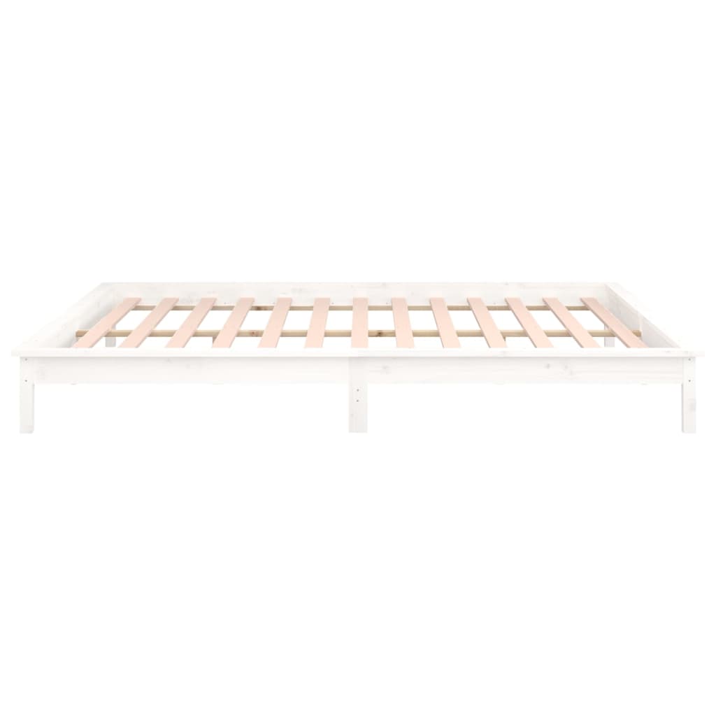 vidaXL Rama łóżka z LED, biała, 160x200 cm, lite drewno