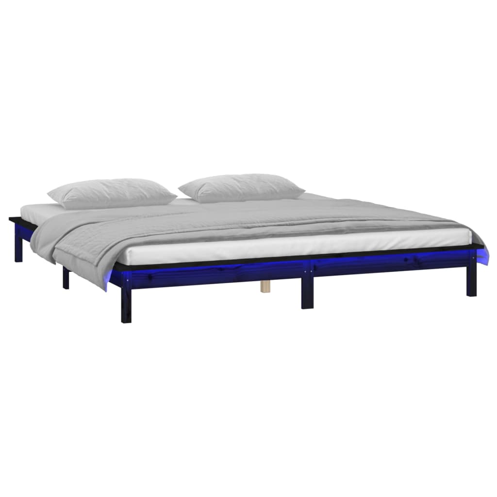 vidaXL Rama łóżka z LED, czarna, 160x200 cm, lite drewno