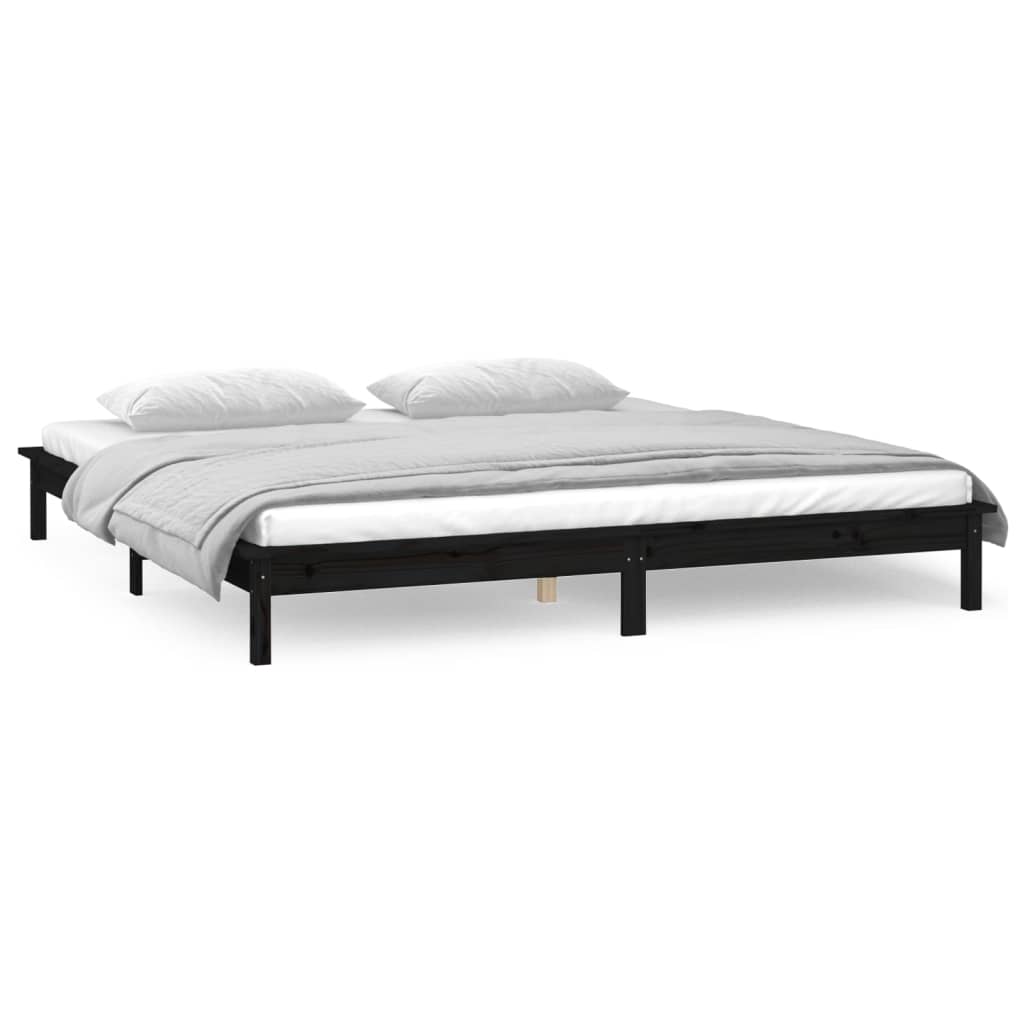 vidaXL Rama łóżka z LED, czarna, 160x200 cm, lite drewno