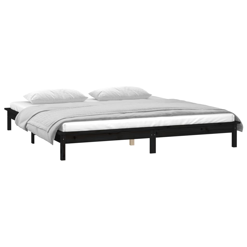 vidaXL Rama łóżka z LED, czarna, 160x200 cm, lite drewno