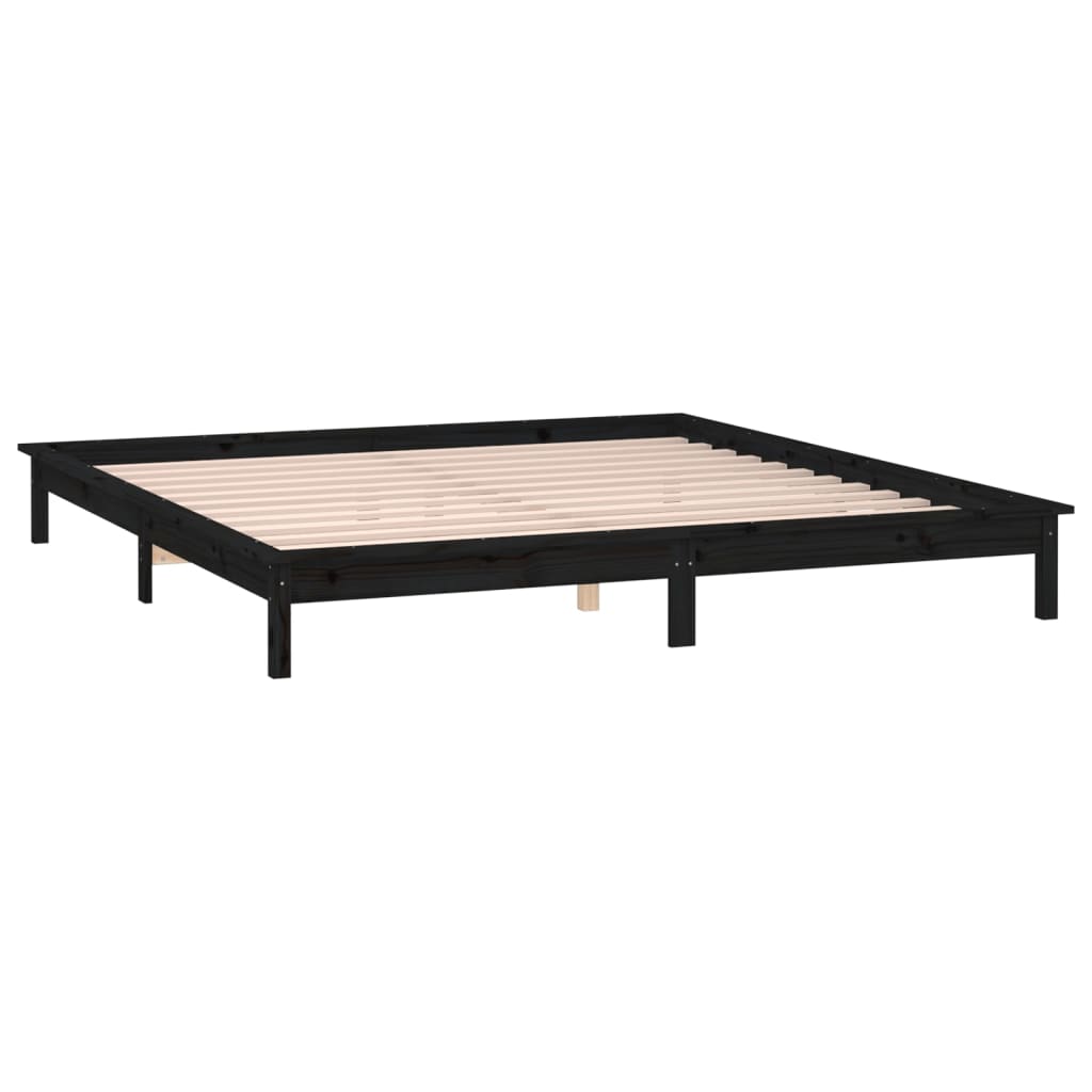 vidaXL Rama łóżka z LED, czarna, 160x200 cm, lite drewno