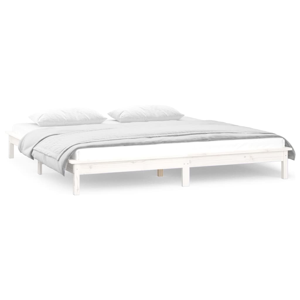 vidaXL Rama łóżka z LED, biała, 180x200 cm, Super King, lite drewno
