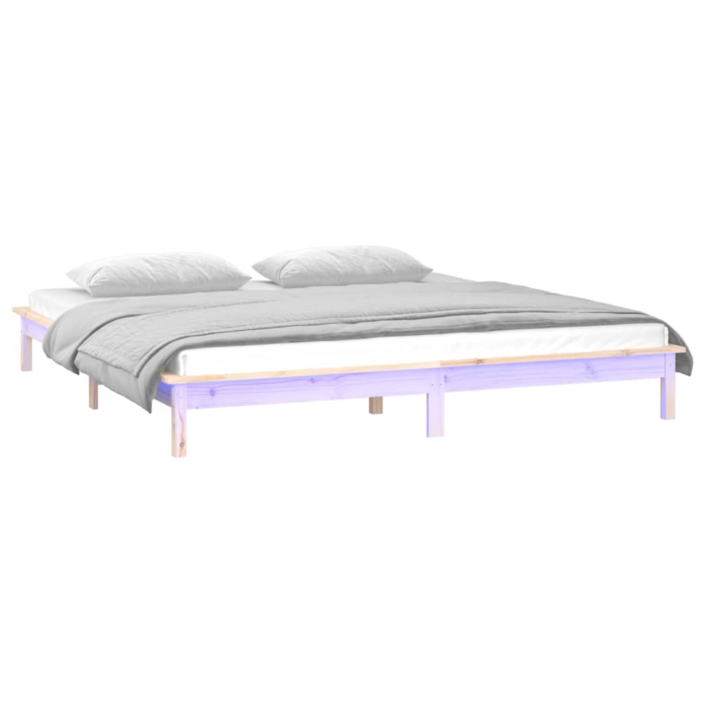 vidaXL Rama łóżka z LED, 200x200 cm, lite drewno