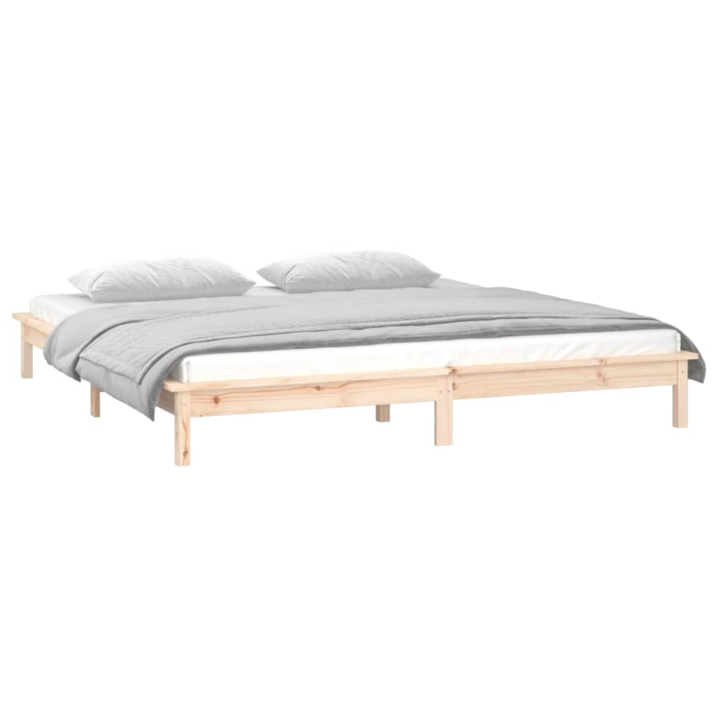 vidaXL Rama łóżka z LED, 200x200 cm, lite drewno