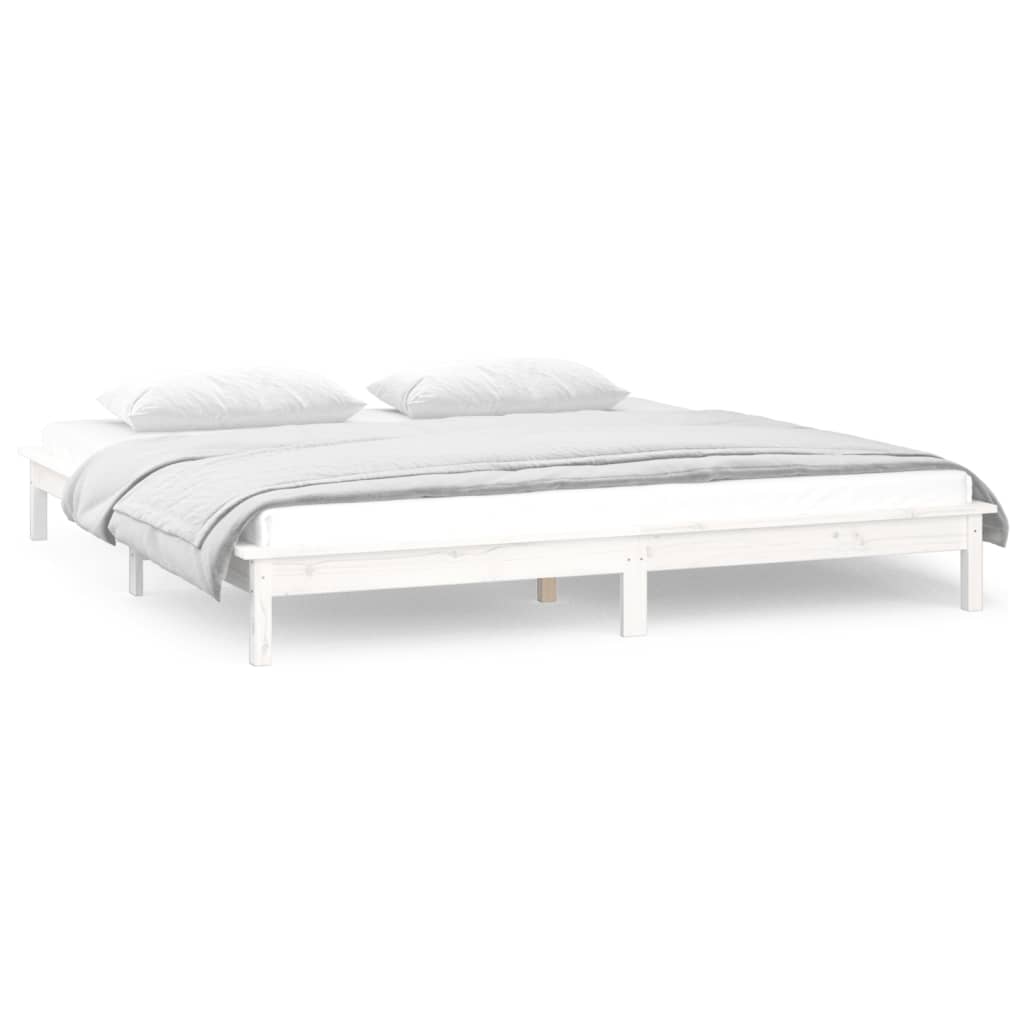 vidaXL Rama łóżka z LED, biała, 200x200 cm, lite drewno