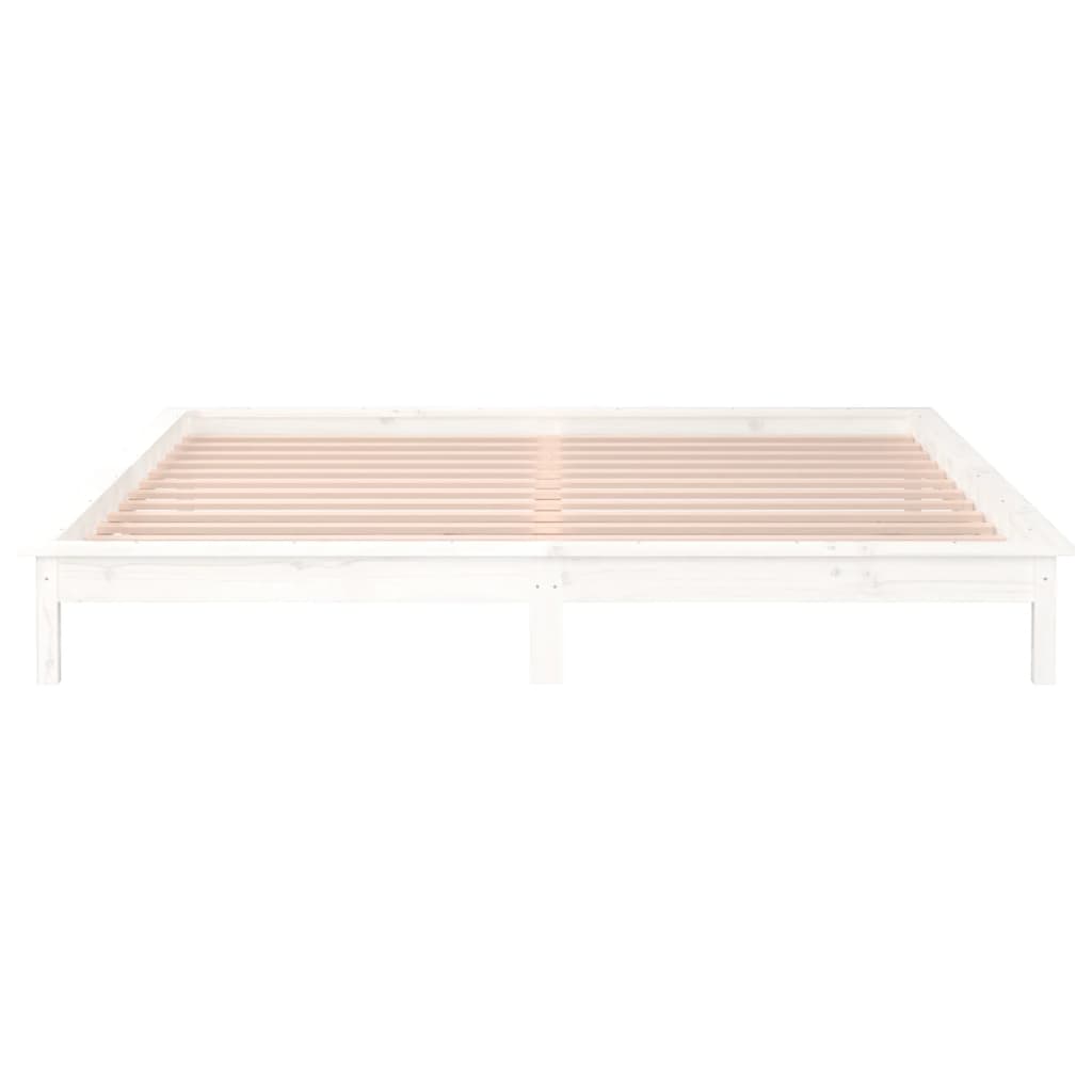 vidaXL Rama łóżka z LED, biała, 200x200 cm, lite drewno