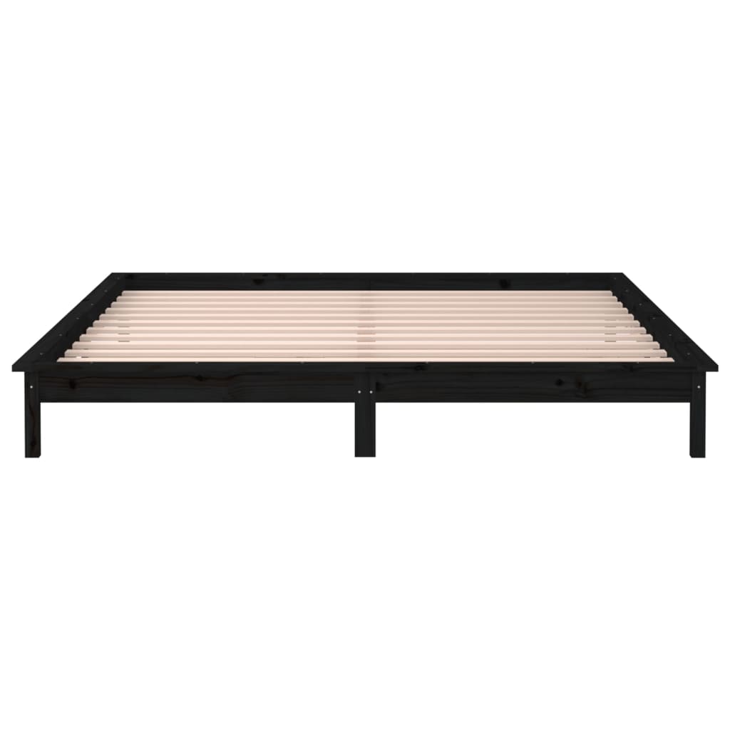 vidaXL Rama łóżka z LED, czarna, 200x200 cm, lite drewno