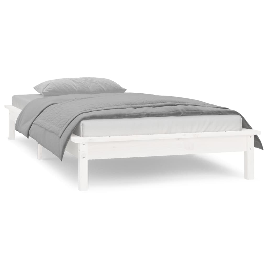 vidaXL Rama łóżka z LED, biała, 75x190 cm, pojedyncza, lite drewno