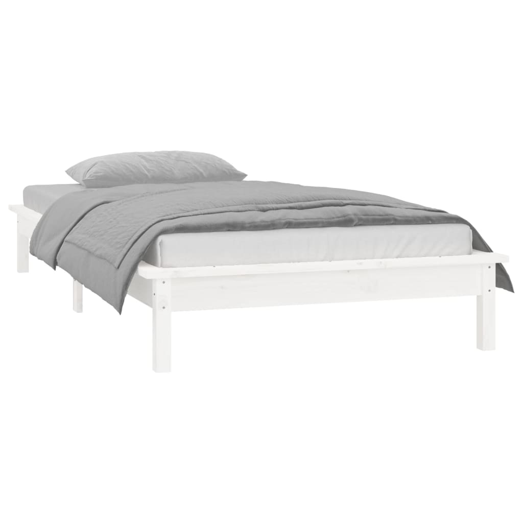 vidaXL Rama łóżka z LED, biała, 75x190 cm, pojedyncza, lite drewno