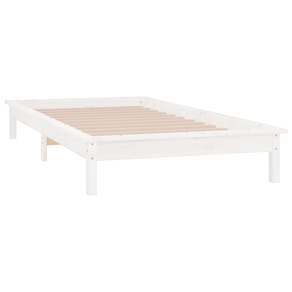 vidaXL Rama łóżka z LED, biała, 75x190 cm, pojedyncza, lite drewno